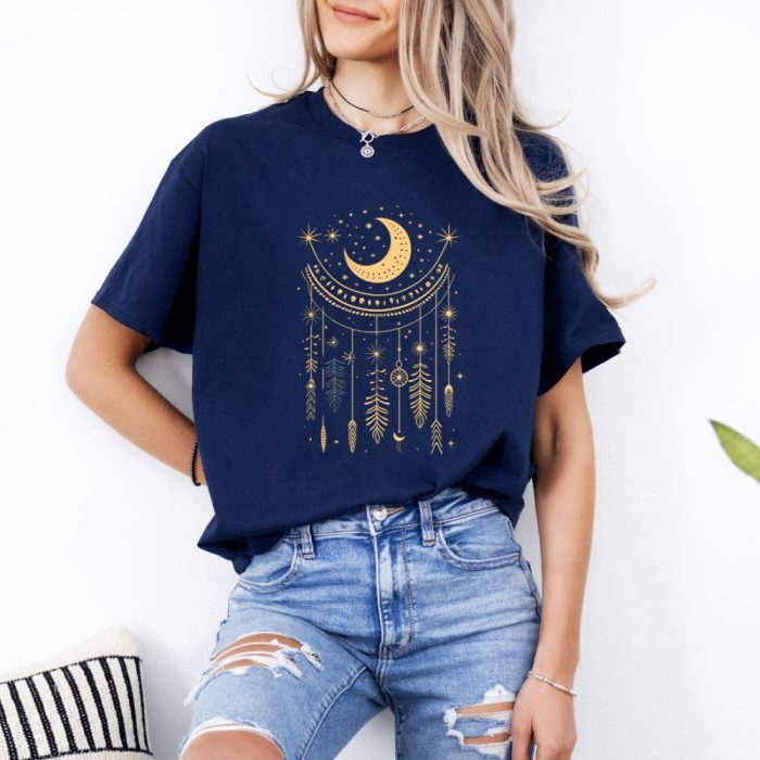 Celestial Moon T-Shirt - Mystical Unisex Tee with Moon & Stars Design
