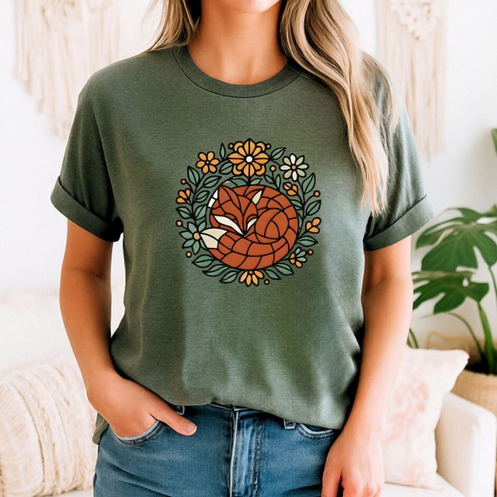 Sleeping Fox Floral Nature T-Shirt